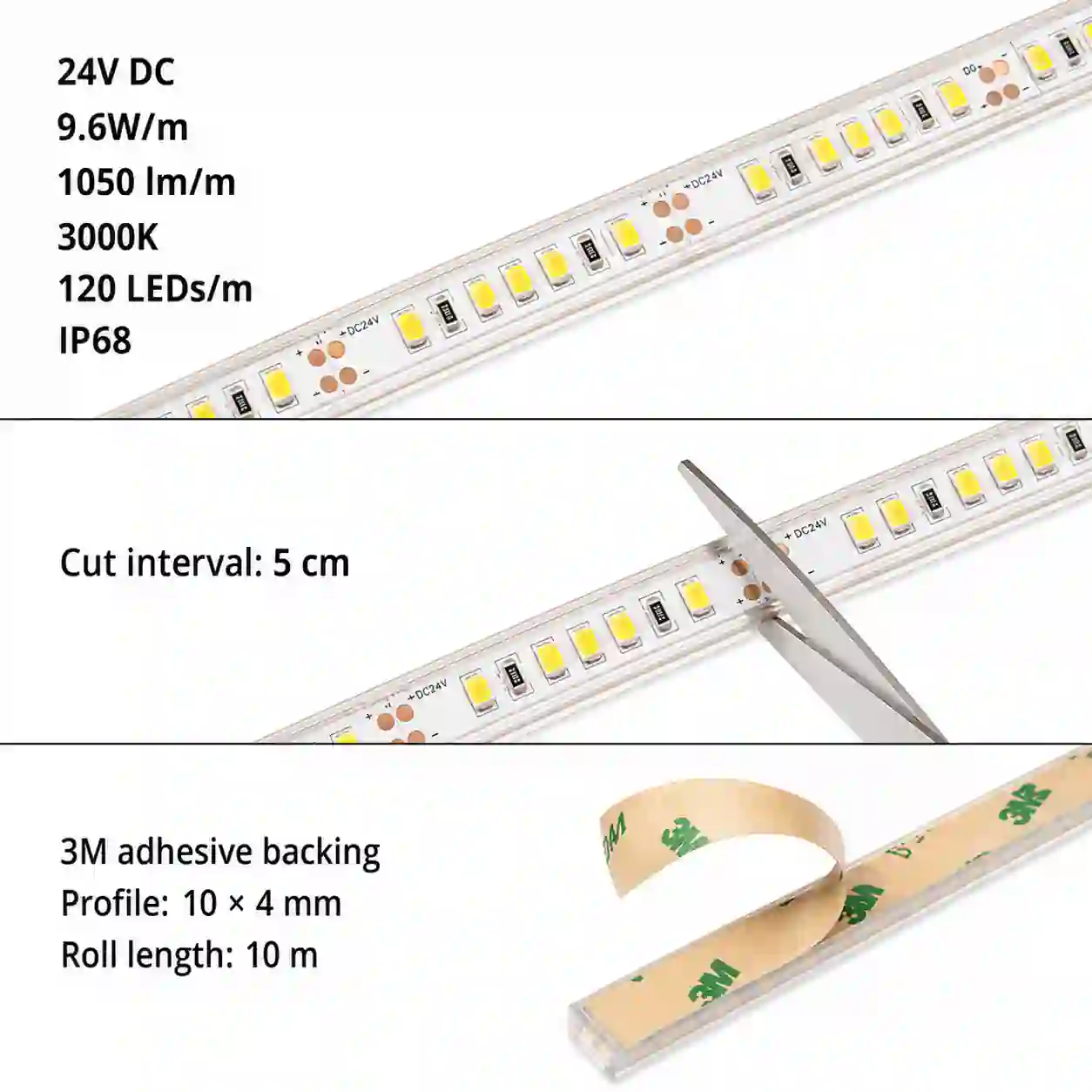 Zalitý LED pásek IP68 instalovaný v ALU profilu ve vlhkém prostoru koupelna venkovní osvětlení